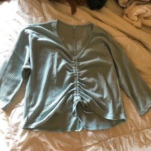 Cute cinch front light blue long sleeve